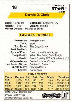 1992 Jockey Star #48 Kerwin Clark Back